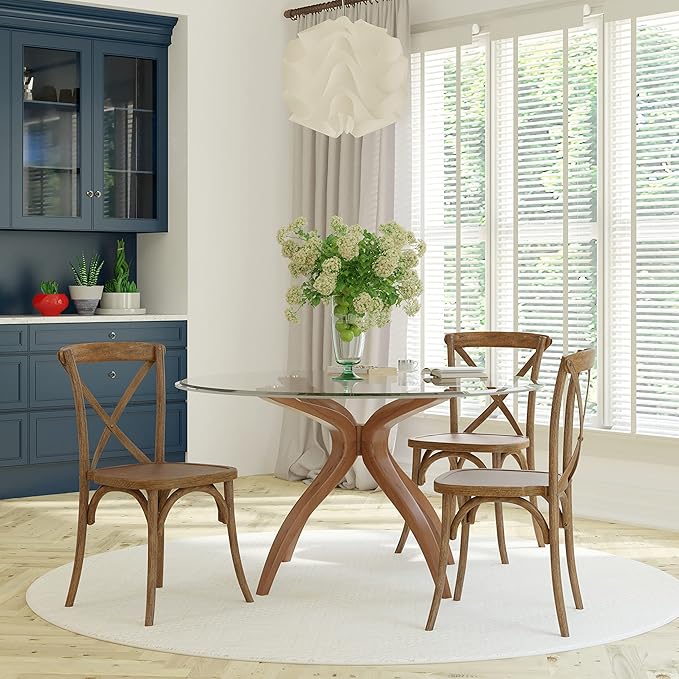 EMMA + OLIVER Hand Scraped Dark Natural X-Back Chair