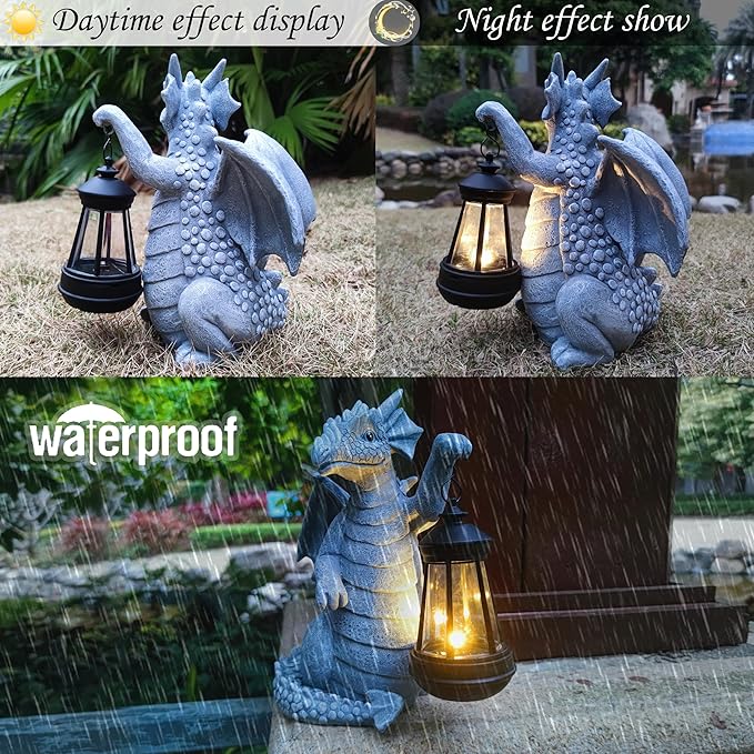 Dragon Solar Outdoor Garden Statue - Dragon Outdoor Figurie Lights - Yard Decorative Outdoor Statue Suitable for Patio, Balcony, Patio Decoration - Specially Customized Gift for Mom