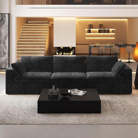 118" 3-Seater Cloud Sofa,Modular Sectional Couch,Modern Deep Seat Upholstered Couches with Plush Corduroy Fabric for Living Room Furniture,Bedroom and Apartment,No Assembly Required,Black