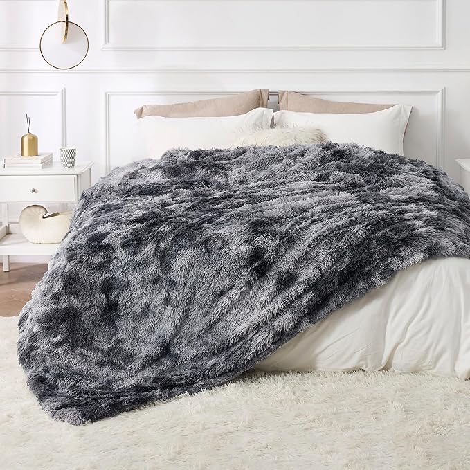 Bedsure GentleSoft Fluffy King Size Blanket for Bed, Faux Fur Fuzzy Minky Couture Warm Blanket for Winter, Thick Plush Sherpa Fleece Oversized Giant Bedding Cozy Gifts for Room, 108x90, Tie Dye Grey