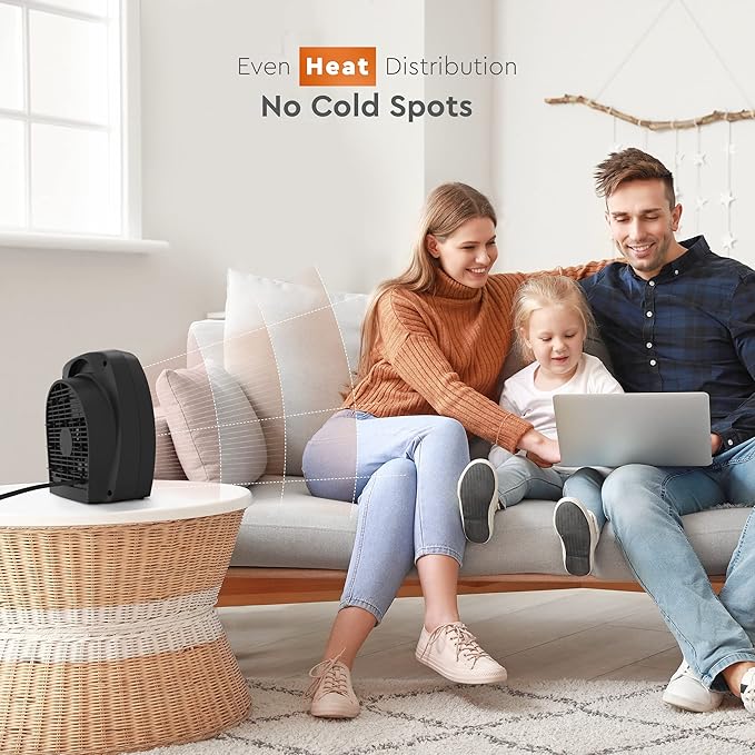 Comfort Zone Indoor Space Heater with Adjustable Thermostat, Fan Forced, Electric, Overheat Protection, Safety Tip-Over Switch, Energy Efficient, Ideal for Home, Bedroom, & Office, 1,500W, CZ45EBK