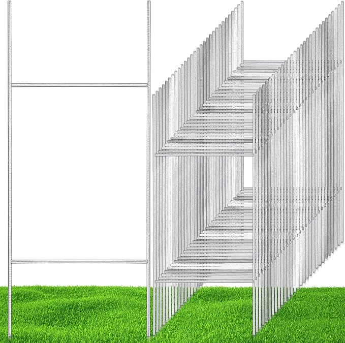 100 Pcs H Stakes for Yard Signs 30'' x 10'' Metal Heavy Duty H Frame Wire Stakes Weatherproof Metal Holder for 4mm 5mm Corrugated Signs Advertising Board Guidepost Yard Halloween Decor