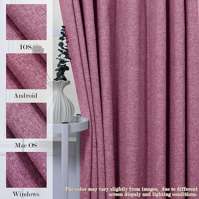 100" W x 96" L Faux Linen Room Divider Curtains, Full Blackout Pinch Pleated Drapes for Traverse Rod, Bedroom Divider Privacy Drapery with Hooks for Ceiling Track, 1 Panel, Lilac