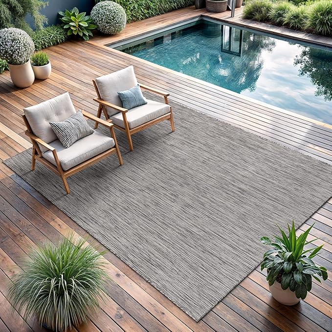 CAMILSON Outdoor Rug 5x7 Modern Area Rugs for Indoor and Outdoor Patios and Porches - Waterproof, Washable, Non-Shedding, Easy-to-Clean Outside Carpet (5 x 7, Solid - Silver Gray)