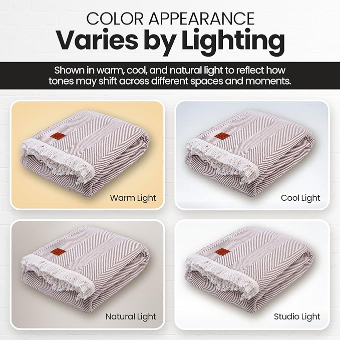 Gold Case Throw Blanket for Bed – 100% Recycled Turkish Cotton Bed Blanket – Decorative Throw Cotton Blankets for Living Room & Bedroom – Elegant Beige Woven Queen Blankets – 90x90