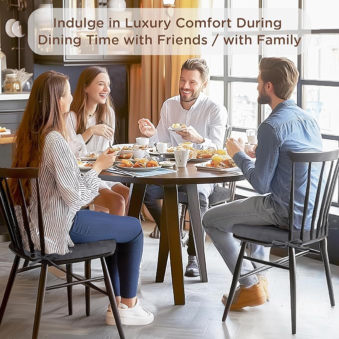 Codi 6 Pack Dining Chair Cushions, Thick Chairs Pads for Indoor Kitchen Room - Washable, Non-Slip Seat Cushion with Ties, 16.5"x16.5"x 3.5", Set of 6, Grey