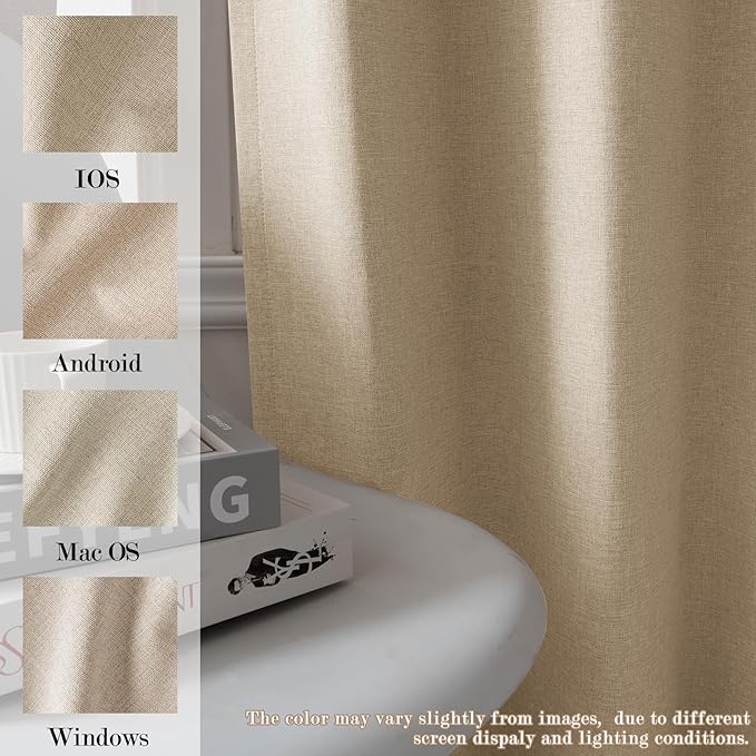 100% Blackout Linen Textured Drapes for Bedroom Pinch Pleated Curtains for Track System Portable Drapery for Sliding Glass Door/Storage/Space Room Divider, 70" Wx102 L, 1 PC, Sand Beige
