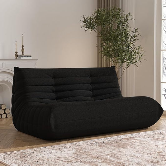Bean Bag Chair, Loveseat Fireside Chair Bean Bag Sofa Large Bean Bag Chair for Adults, 2 Seater Bean Bag Chairs for Teens with High Density Comfortable Foam, Bean Bag for Living Room, Bedroom (Black)