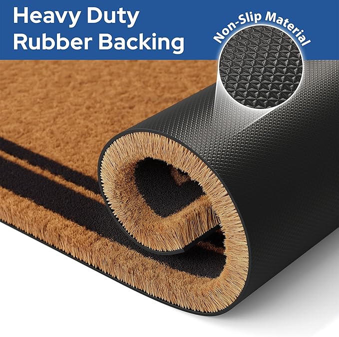 Barnyard Designs Natural Coco Coir Heavy Duty Backing Doormat - Large Cute Non-Slip Front Door Welcome Mat for Outside Entrance or Porch Entry, Brown (30x48, Border)