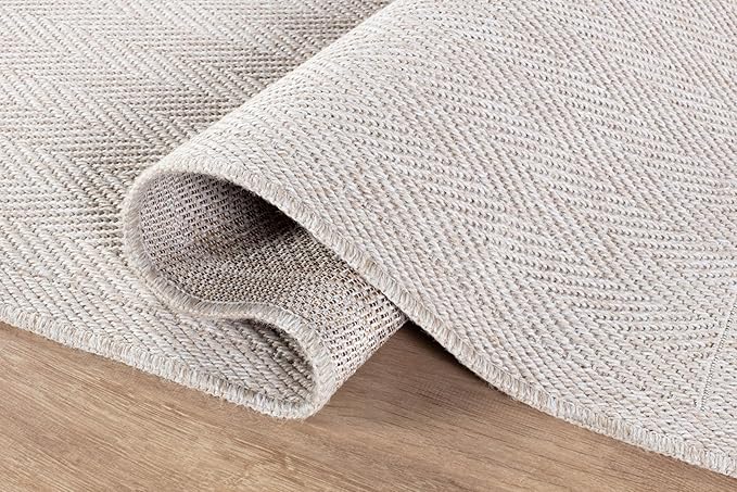 CAMILSON Easy Jute Rug 2x3, Indoor Outdoor Off-White Color Fiber Area Rugs for Bathroom and Kitchen Rug, Herringbone Seagrass Boho Woven Design, Easy-Cleaning, Washable Outside Carpet Alfombras 2 x 3
