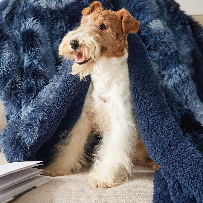 Bedsure GentleSoft Fluffy Tie Dye Navy Blue King Size Blanket for Bed, Thick Soft Sherpa Faux Fur Fleece Bedding Fuzzy Plush Winter Warm Large King Blanket, Cozy Blue Gifts for Men Women, 108x90