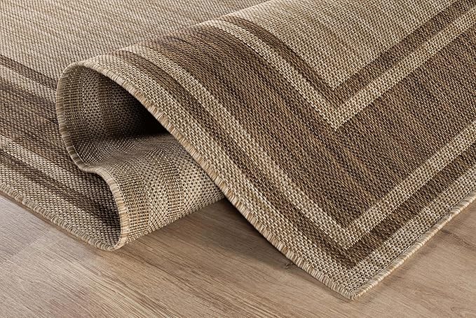 Beverly Rug Outdoor Rug 8x10 Modern Bordered Area Rugs for Indoor and Outdoor Patio Deck Porch Garden Waterproof Weather Sun Resistant Washable Outside Carpet (8 x 10 Jute)