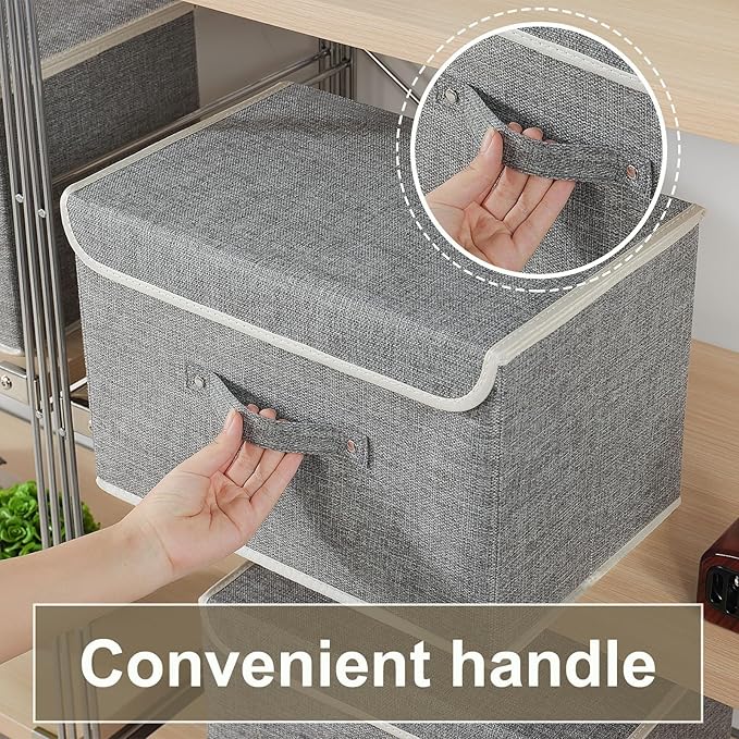 Fabric Storage Bins Cube Organizers with Flip-Top Lid and Handles,Storage Boxes for Organizing Home,Office,and Closet,Grey,3 Pack 15 x 9.8 x 9.8 in