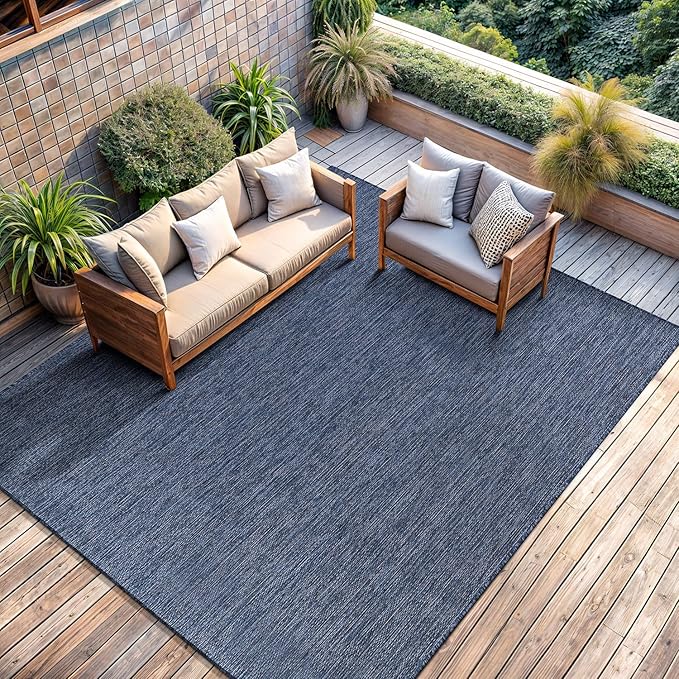 CAMILSON Outdoor Rug 9x12 Modern Area Rugs for Large Indoor and Outdoor Patios and Porches - Waterproof, Washable, Non-Shedding, Easy-to-Clean Outside Carpet (9 x 12, Solid - Navy Blue)