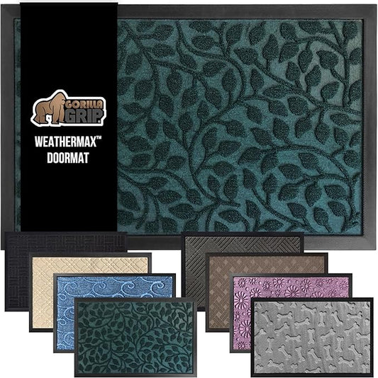 GORILLA GRIP 100% Waterproof All-Season WeatherMax Doormat, 72x24, US Designed Natural Rubber, Stain and Fade Resistant, Low Profile Indoor Outdoor Door Mats, Easy Clean Patio Mat, Moss Vine Leaves