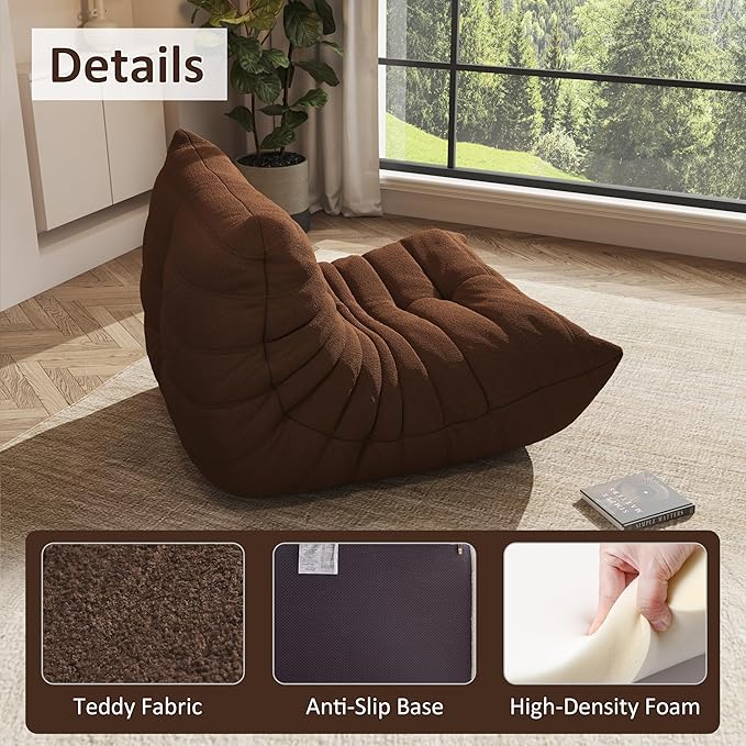 Bean Bag Chair, Oversized Bean Bag Chair for Living Room, Fireside Chair for Adults with Memory Foam Filled, Big Accent Sofa Lounge Floor Sofa for Gaming, Reading, Relax, No Assembly Required(Coffee)