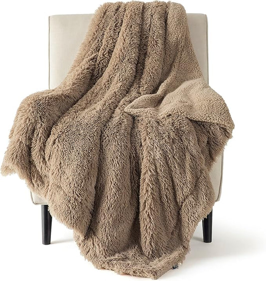 Bedsure GentleSoft Fuzzy Sherpa Faux Fur Twin Blanket, Brown Cozy Gifts for Women Men, Soft Fleece Plush Warm Minky Thick Blanket Twin Size for Bed, Couch, Brown Room Decor Dorm Essentials, 60x80