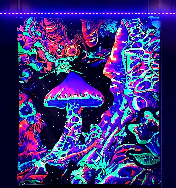ADDWel Blacklight Mushroom Tapestry, Upright Tapestry Glow In The Dark, UV Reactive Black Light Tapestries Posters Wall Hanging for Bedroom Dorm Living Room Backdrop Decor (mushroom, 30" x 40")