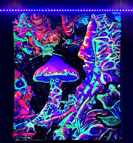 ADDWel Blacklight Mushroom Tapestry, Upright Tapestry Glow In The Dark, UV Reactive Black Light Tapestries Posters Wall Hanging for Bedroom Dorm Living Room Backdrop Decor (mushroom, 30" x 40")