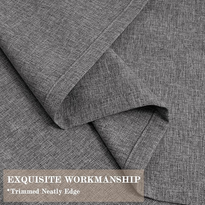 Extra Wide 100% Blackout Linen Textured Curtains - Room Dividers, W150 x L108 (1 Panel), Pinch Pleat Drapes for Living Room, Full Light Block Out Drapery for Sliding Door, Natural Grey