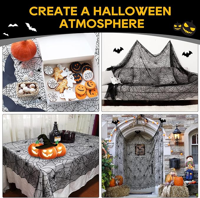 eZAKKA Halloween Table Cloth, 60"x104" Spider Webs Tablecloths Black Tablecloth Lace Fabric Table Cloths Spooky Table Cover for Rectangle Tables for Parties Gothic Halloween Home Decorations