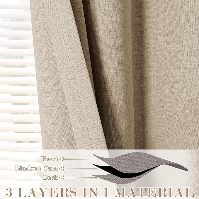 120" Wx108 L Linen Room Divider Drapes for Doorway/Glass Window/Sliding Door/Patio, Extra Wide Pinch Pleated Full Blackout Curtains for Girls Boys Teen Kids Room, 1 Panel, Sand Beige