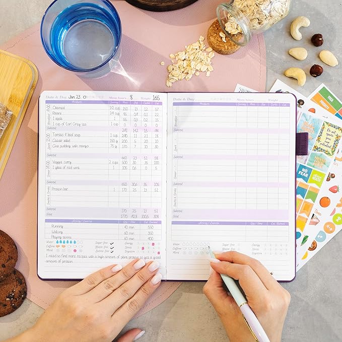 GoGirl Food Journal & Wellness Planner –– Diet & Fitness Diary – Nutrition Journal with Meal, Exercise & Weigh Loss Tracker, A5 (Purple)