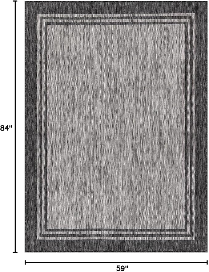 Bordered Outdoor Rug 5x7 Washable Outside Carpet for Indoor Patio Porch Waterproof Easy Cleaning Non Shedding Area Rugs Dark Gray 5 x 7