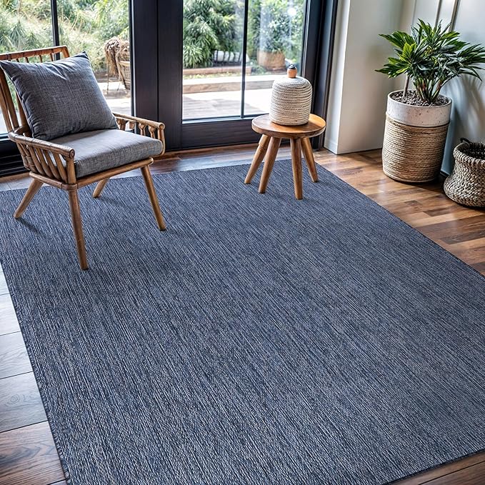 CAMILSON Outdoor Rug 9x12 Modern Area Rugs for Large Indoor and Outdoor Patios and Porches - Waterproof, Washable, Non-Shedding, Easy-to-Clean Outside Carpet (9 x 12, Solid - Navy Blue)