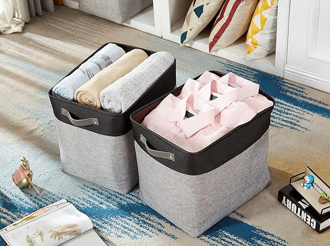 DECOMOMO Extra Large Storage Baskets 54.5L Fabric Storage Bins for Organizing Linen Closet, Toys, Nursery (Grey and Black, XXXL - 3 pack)
