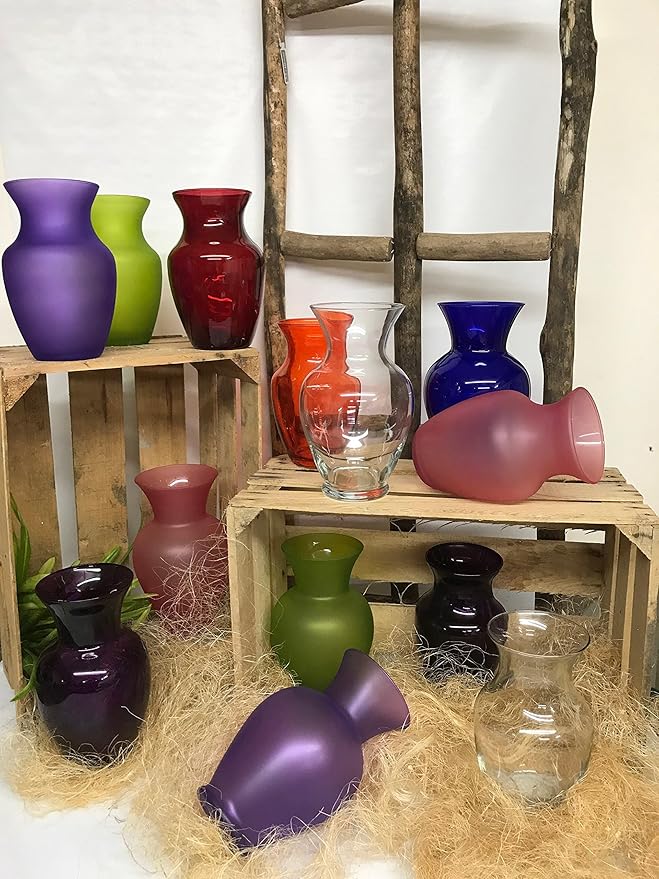 Floral Supply Online - 8" Rose Vase and Flower Guide Booklet - Decorative Glass Flower Vase for Floral Arrangements, Weddings, Home Decor or Office. (Red)