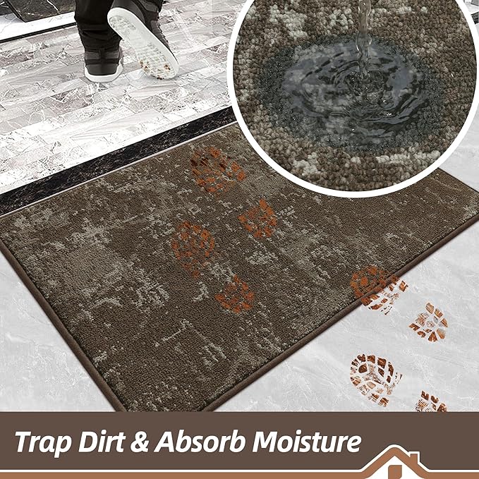 BEQHAUSE Dirt Trapper Door Mat 20"x32" Non-Slip Door Mats Washable Entryway Rugs Stain Resistant Doormat Absorbent Welcome Floor Mat for Front Back Door, Muddy Wet Shoes & Paws,Brown