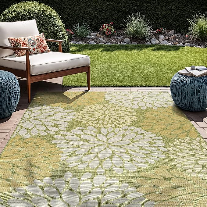 Beverly Rug Outdoor Rug 9x12 Modern Exotic Tropical Leaf Area Rugs for Indoor and Outdoor Patio Deck Porch Garden Water Resistant Washable Outside Carpet (9 x 12 Green)