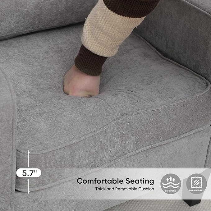 Accent Chairs Set of 2, Upholstered Living Room Chairs with Side Pockets, Mid Century Modern Reading Chair for Bedroom, Comfy Armchair Single Sofa Side Chair for Office, Small Room, Light Grey