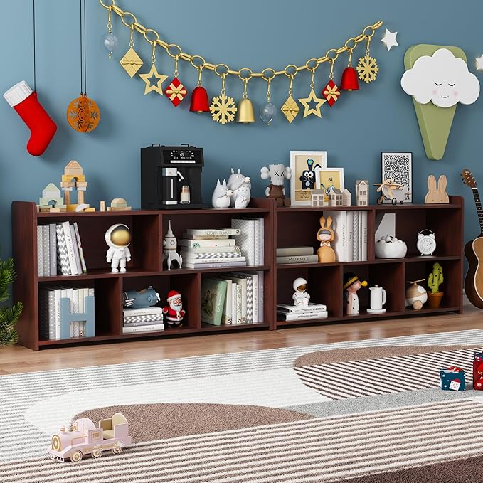 Book Shelf Set of 2, 5 Cubes Storage Organizer, Freestanding Cherry Bookshelf Cube Shelf for Bedroom, Living Room, Home Office, Open Bookshelf Wooden Bookcase