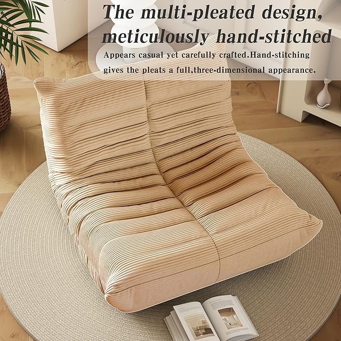 Bean Bag Chair, Lazy Floor Sofa Couch for Adults and Kids, Fireside Chair with Ergonomic Design, Memory Foam Lounge Chair for Living Room Bedroom, Office, Yellow