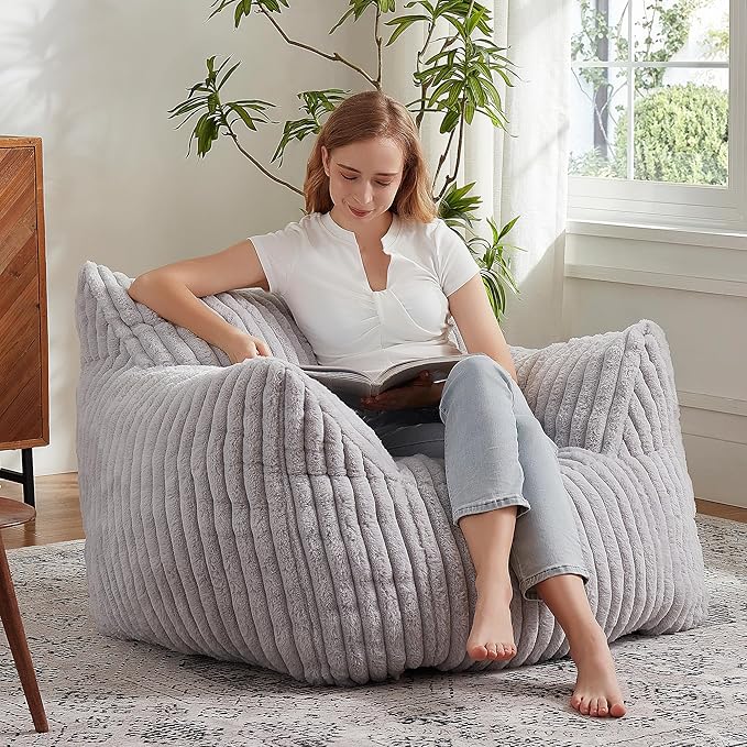 Giant Bean Bag Chairs for Adults with Filling Plush Fluffy Bean Bag Chairs for Teens with Armrests Comfy BeanBag Lazy Couch Sofa Chair for Bedroom Living Room Reading