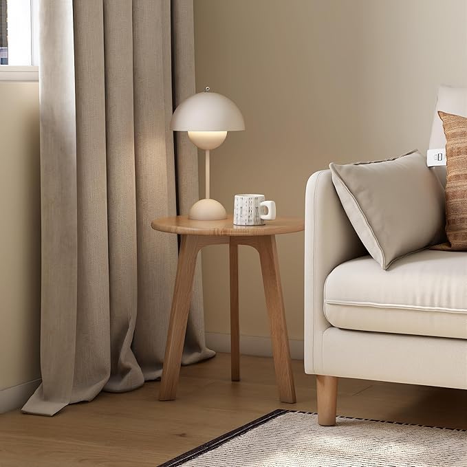 100% Solid Oak Round Side Table, Small Bedside Table for Small Spaces, Living Room End Table with Stable Frame for Bedroom Couch, (Natural, 17.71" D x 19.68" H)