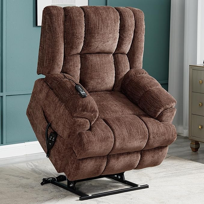 Dual Motor Power Lift Recliner Chair with Massage and Heat for Elderly People, Infinite Position, Brown Recliner Chair, Chenille Fabric Lift Chair