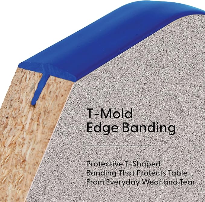 FDP Rectangle Activity School and Classroom Kids Table (30 x 48 inch), Chunky Toddler Legs, Adjustable Height 15-24 inches - Gray Top and Blue Edge