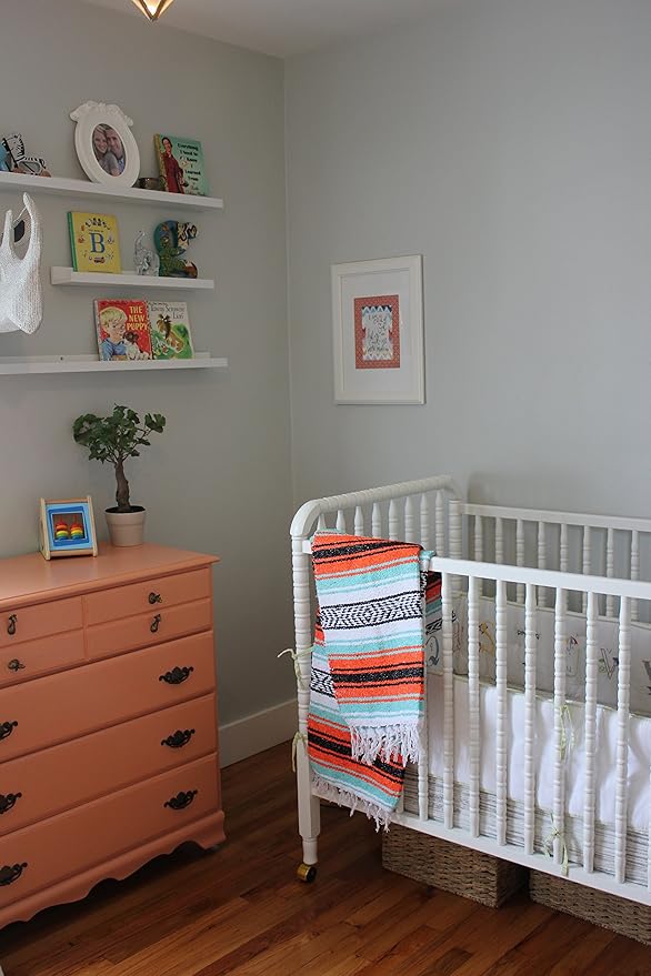 Del Mex Classic Mexican Blanket, Large Authentic Woven Falsa Throw (70"x50"), Artisan Southwest Décor for Beach, Yoga, Outdoors (Mint/Orange)