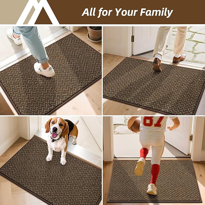COSY HOMEER-Door-Mat 24"x36" Non Slip Absorbent Entryway Rugs Dirt Trapper Doormats Washable Entrance Mats Low Pile Welcome Floor Mat for Front Back Door and Entry Mats,Brown