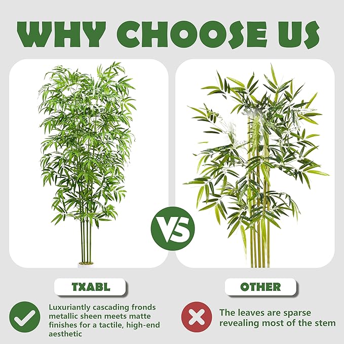 Artificial Tree Fake Plants, Artificial Bamboo Tree 7FT Tall in White Potted, Artificial Tree Indoor Decor Bamboo Silk Tree with Natural Wood Trunk, for Home Office Living Room Modern