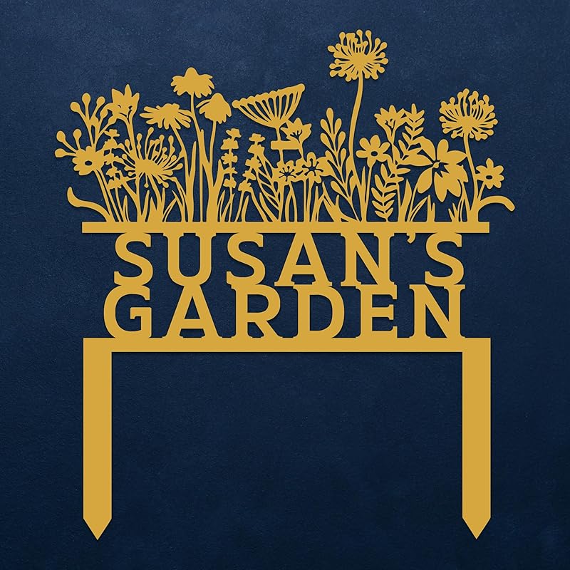 Custom Flowers Metal Garden Decor, Sign for Flower Beds, Personalized Flowers Garden Sign with Stakes, Metal Yard Art, Gift for Grandmother, Patio Decor, Farmhouse Decorations, Mom Gift