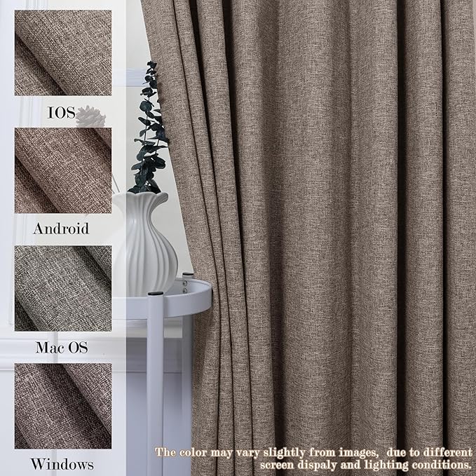 Extra Wide 100% Blackout Linen Textured Curtains - Room Dividers, W200 x L96 (1 Panel), Pinch Pleat Drapes for Living Room, Full Light Block Out Drapery for Sliding Door, Light Coffee