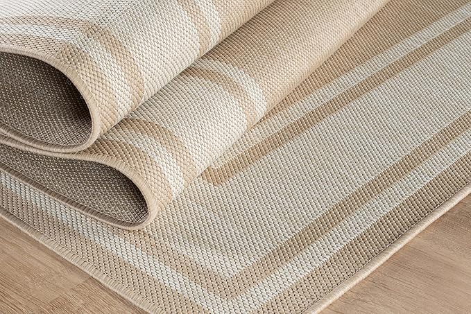 Beverly Rug Large Outdoor Rug 9x12 Modern Bordered Area Rugs for Indoor and Outdoor Patio Deck Porch Garden Waterproof Weather Sun Resistant Washable Outside Carpet (9 x 12 Beige)