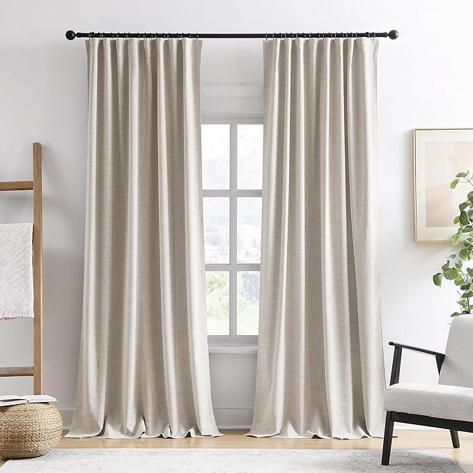 Extra Wide Patio Door Curtains 70 in Wide,Thermal Room Separator Decor Sunroom Weather Curtain 70 x 108 with Grey Backing Floor to Ceiling Tall Curtains for Living Room Long Large Beige Color 2 PCs