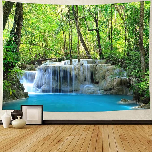 FENDROM Waterfall Tapestry Nature Stone River Forest Scenery Theme Print Landscape Jungle Wall Hanging for Living Room Party Beach Picnic Blankets Tablecloths Wall Decor