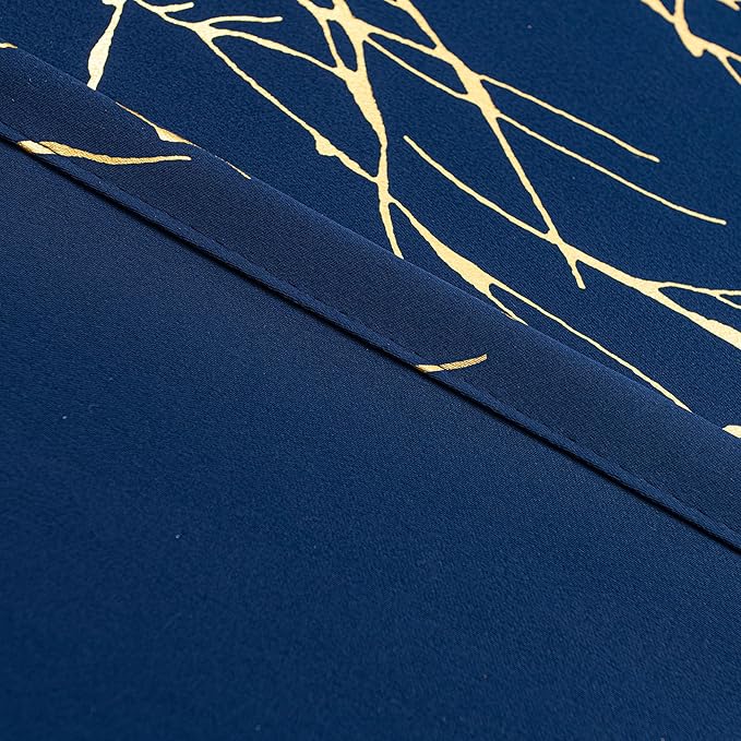 Grommets Blackout Long Window Curtains Navy Blue Gold-52W*84L 2PCS Drapes for Bedroom
