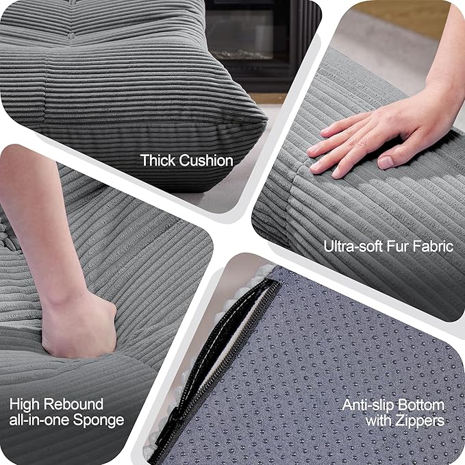 Bean Bag Chairs for Adults Giant Bean Bag Chair Memory Foam BeanBag Chair Big Bean Bag Sofa with Filler Faux Fur Fireside Beanbags Lazy Sofa for Living Room Bedroom Dorm Office (Grey Corduroy)